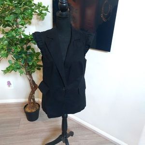 Pink Twill Ladies Black V-neck One Button Sleeveless Vest Jacket Size Large.